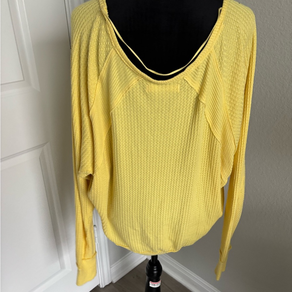 Free People We The Free Santa Clara Thermal Sweater Waffle Knit Pullover Top - Picture 4 of 5